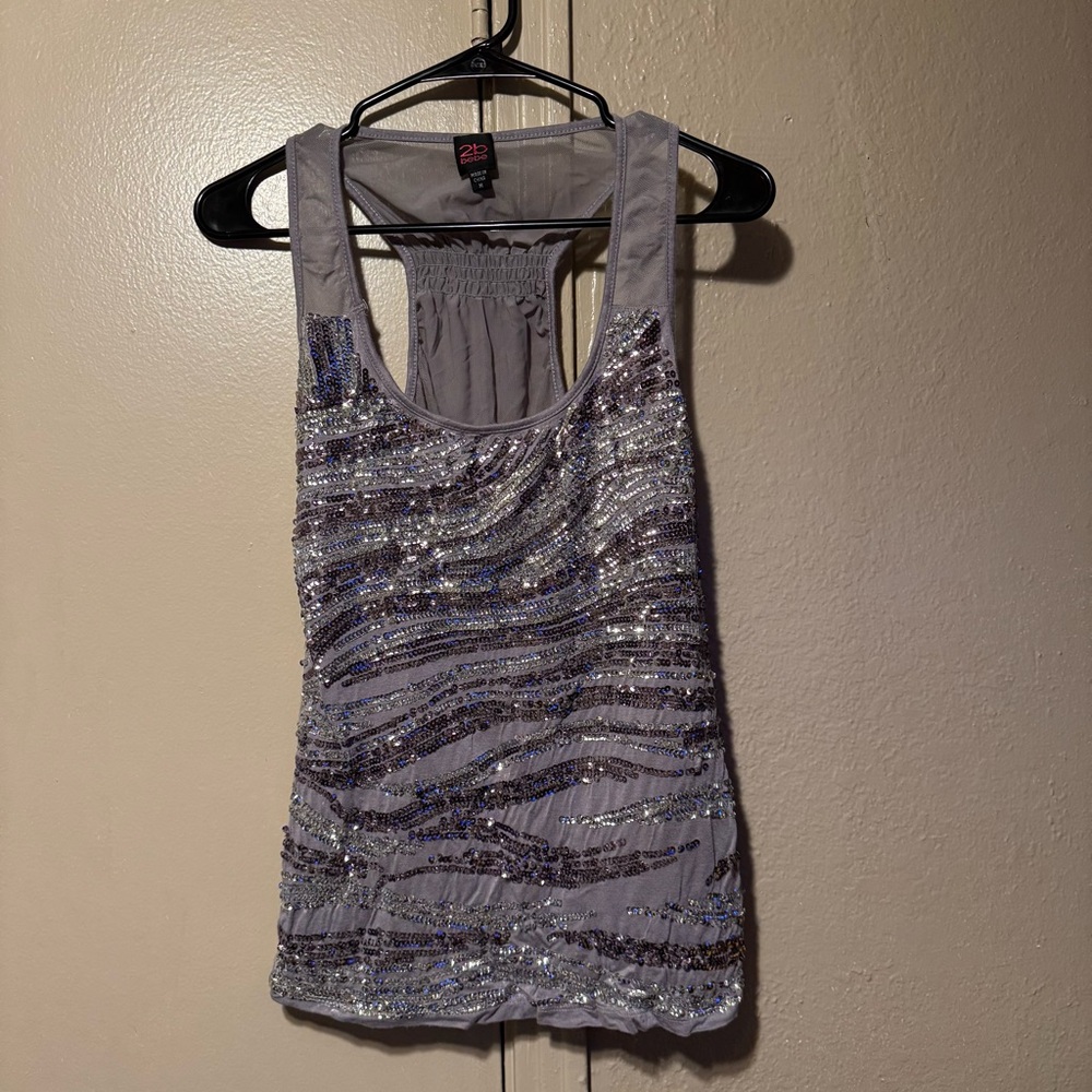 2B Bebe‎ Gray Sequin Tank Top Women’s M